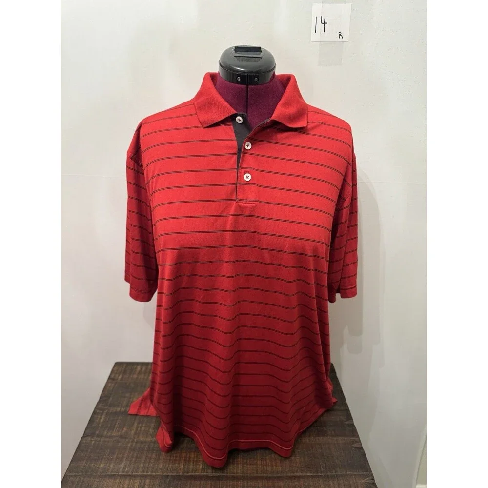 Adidas ClimaCool Golf Polo Shirt XL Red Black Striped TaylorMade Champions 2008